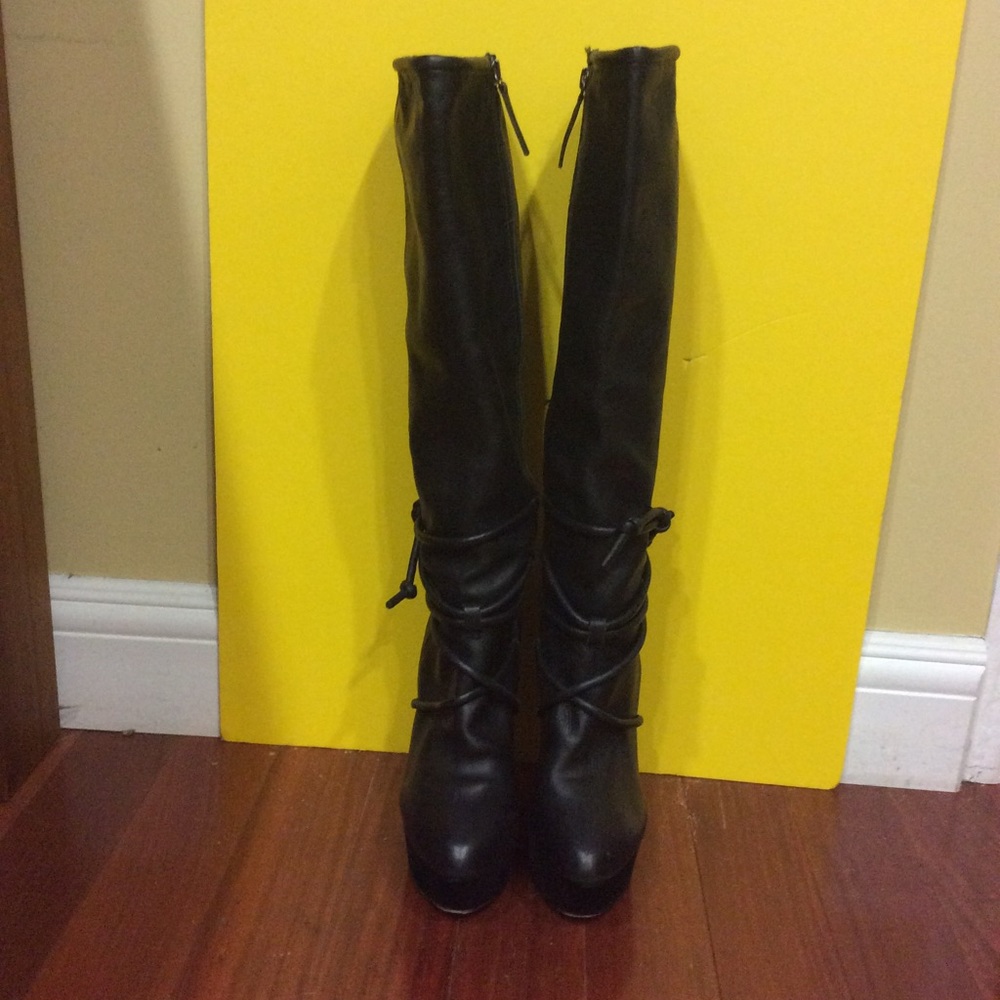 LAMB-Bolero-Wedge-Black Leather-Tall-Boots